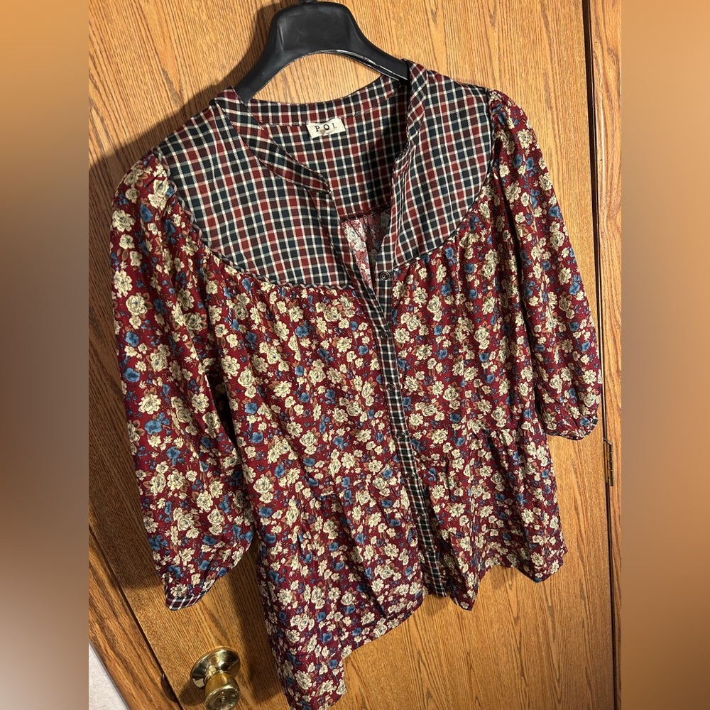 POL Layered Boho Button Up Floral Tunic Dress